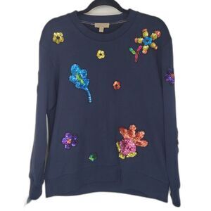Burberry Sequin Floral Crewneck Long Sleeve Sweater